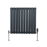 Oval Column Radiator with Valves, 600 x 600 mm, Anthracite Grey