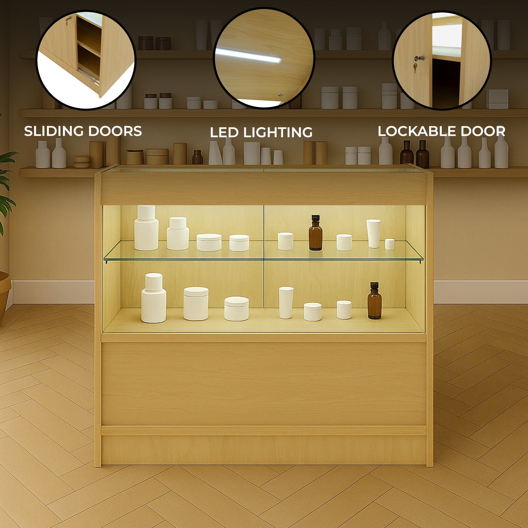 C900 LED Retail Counter - Maple Finish