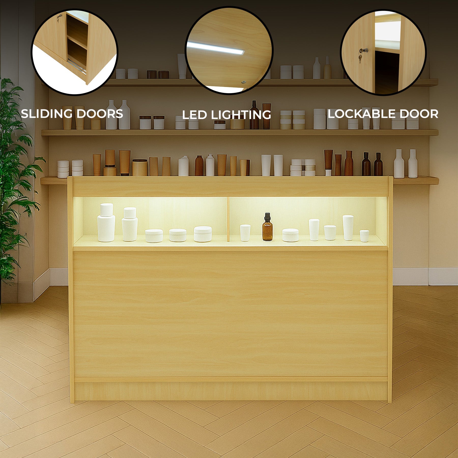 LED Retail Shop Counter B1200 Maple Finish