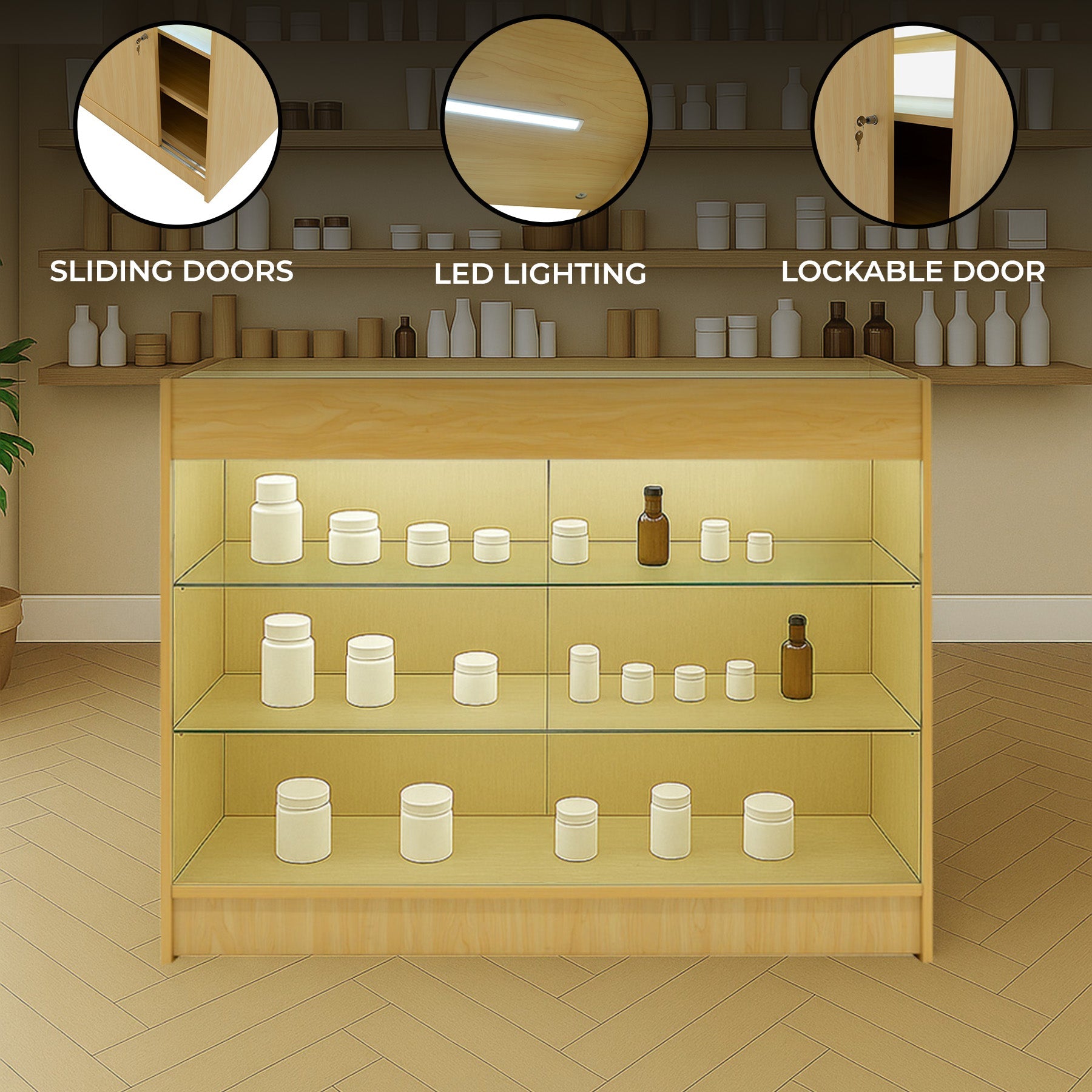 K1200 LED Retail Counter, Maple Finish