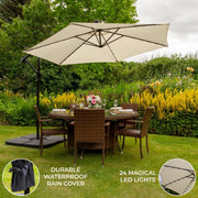 Cream 3m LED Cantilever Parasol with Plain Base for Patio