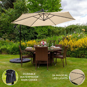 Beige 3m LED Cantilever Parasol with Fan Base