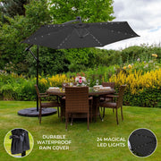 Grey 3m LED Cantilever Parasol with Fan Base
