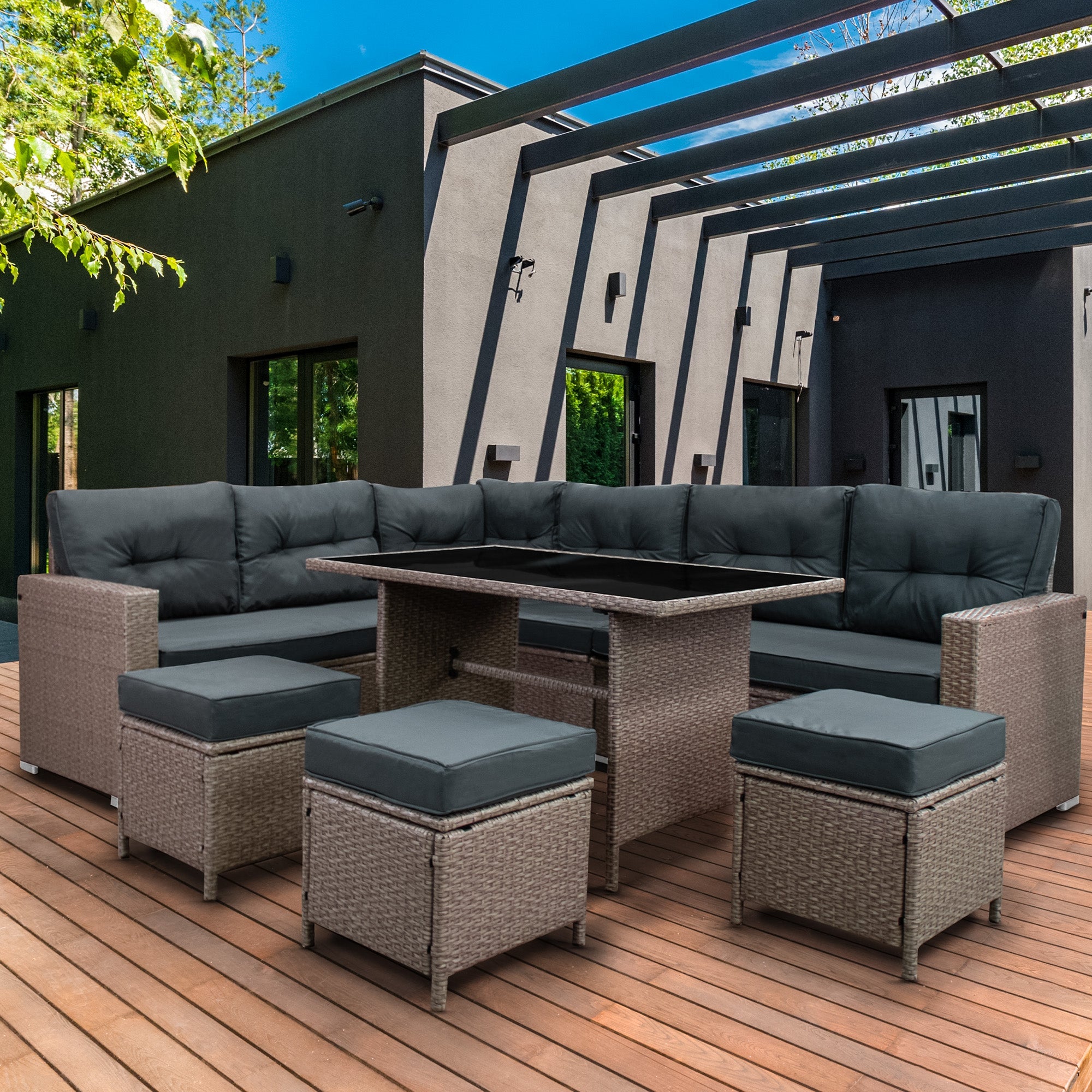 Grey Rattan Corner Sofa Set