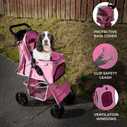 Pet Stroller with Rain Cover - Pink
