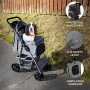 Grey Pet Stroller with Rain Cover
