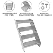 Adjustable Four-Section Galvanised Staircase, 600mm Wide