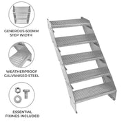 Adjustable 5-Section Galvanised Staircase, 600mm Wide
