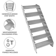 Adjustable 6-Section Galvanised Staircase, 600mm Wide