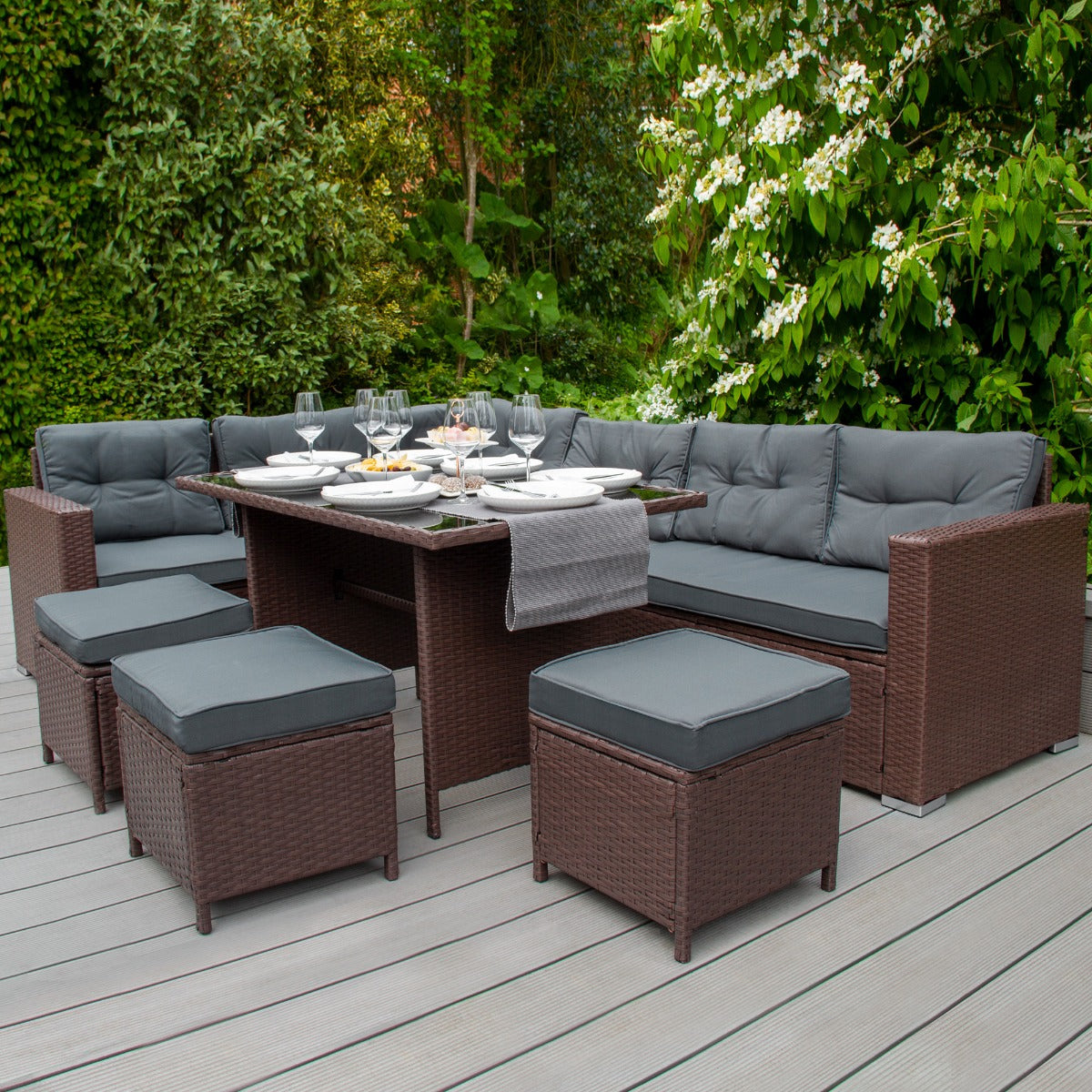 Brown Rattan Corner Set with Storage Box