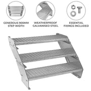 Adjustable 3-Section Galvanised Staircase, 900mm Wide