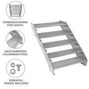 Adjustable 5-Section Galvanised Staircase, 900mm Wide