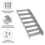 Adjustable 7-Section Galvanised Staircase, 900mm Wide