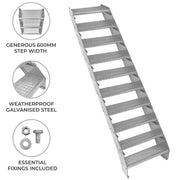 Adjustable 10-Section Galvanised Staircase - 600mm Wide