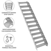 Adjustable 12-Section Galvanised Staircase, 600mm Width