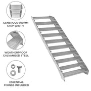 Adjustable 10-Section Galvanised Staircase, 900 mm Wide