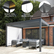 Anthracite Aluminium Pergola with White Blinds and LED Lights, 3m x 4m