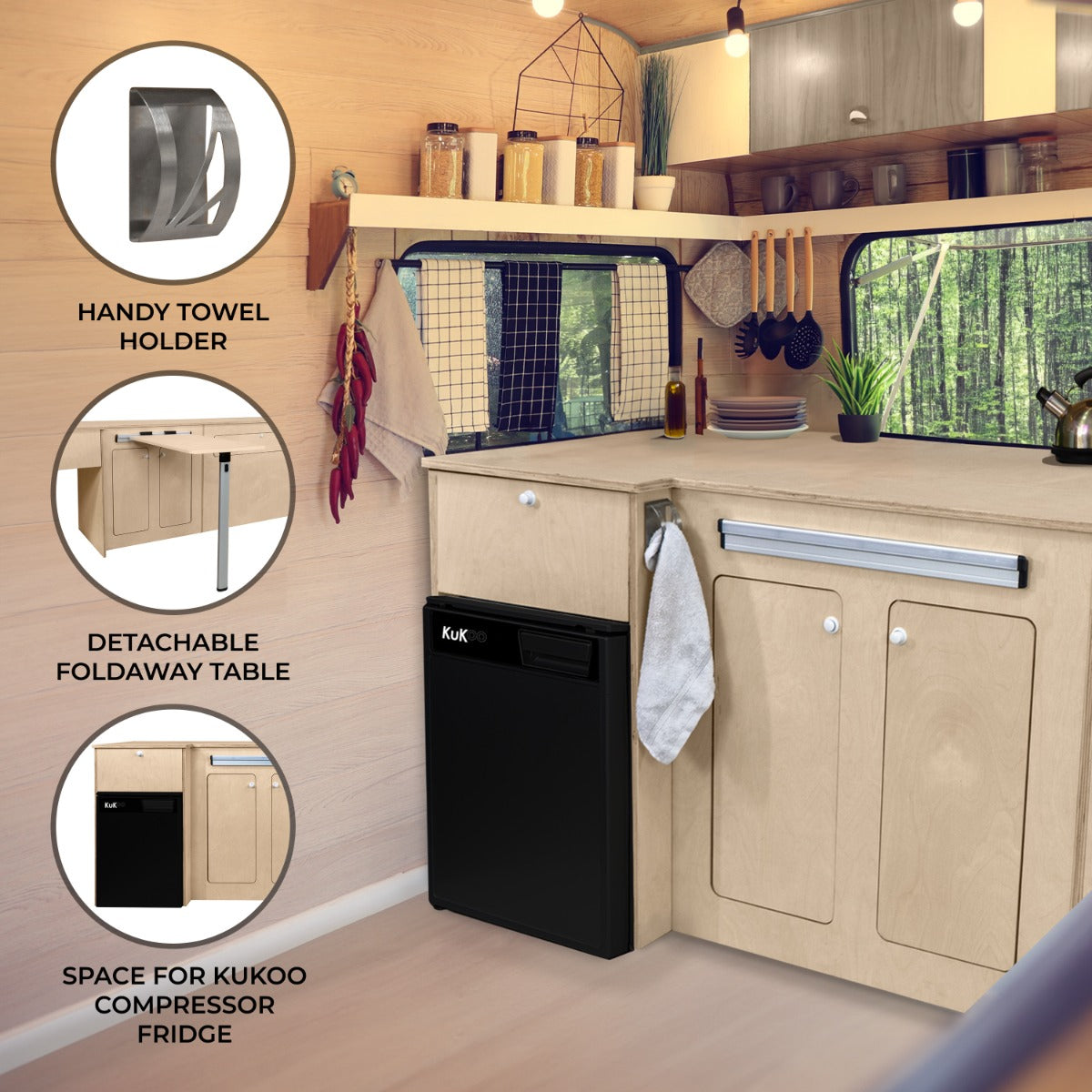 Camper Kitchen Pod with Black Compressor Fridge – Right-Hand Drive (RHD)