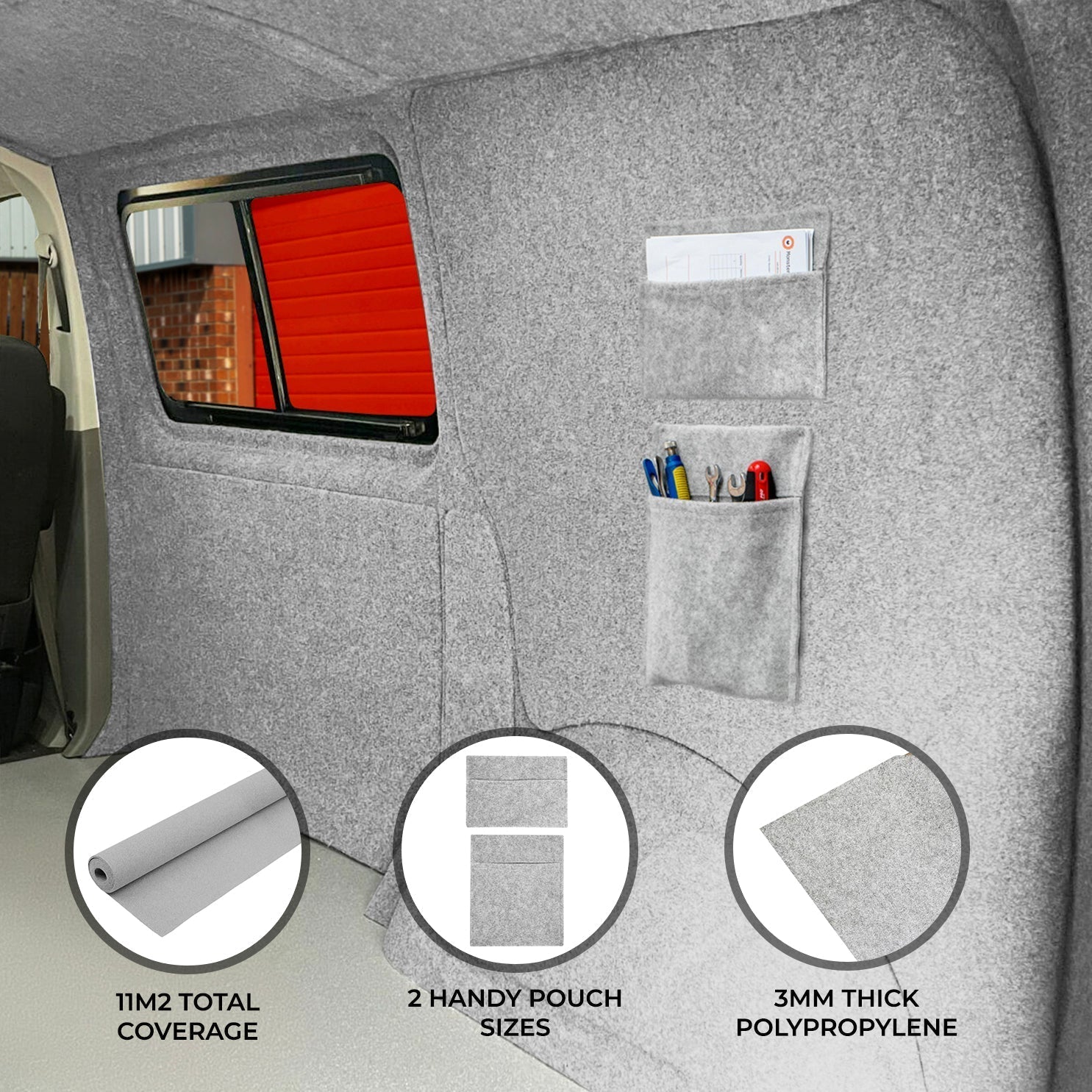 Van Carpet Lining and Storage Pouches – Silver Grey