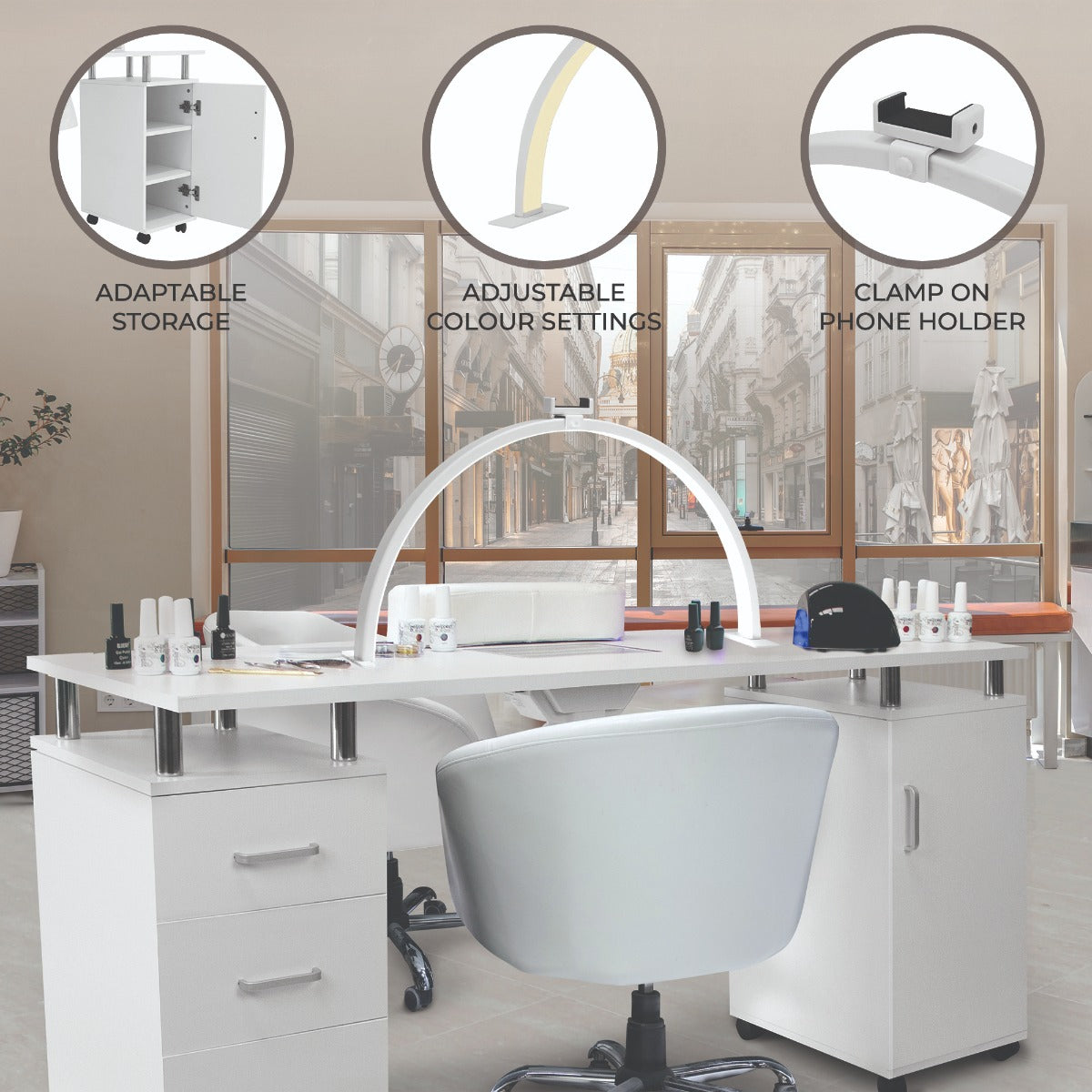 Professional Manicure Table with LED Half-Moon Lamp