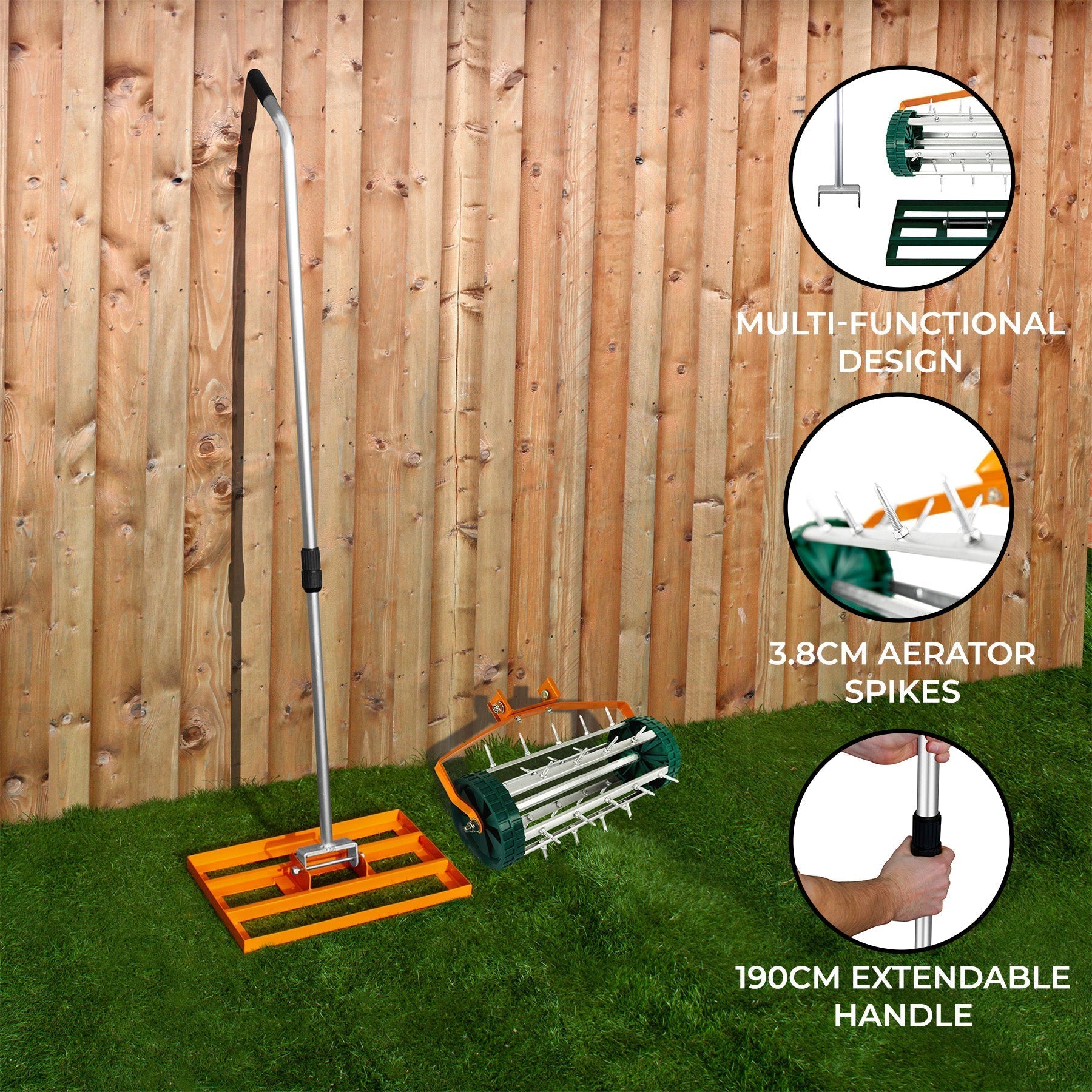50 cm Lawn Leveller and Aerator - Orange