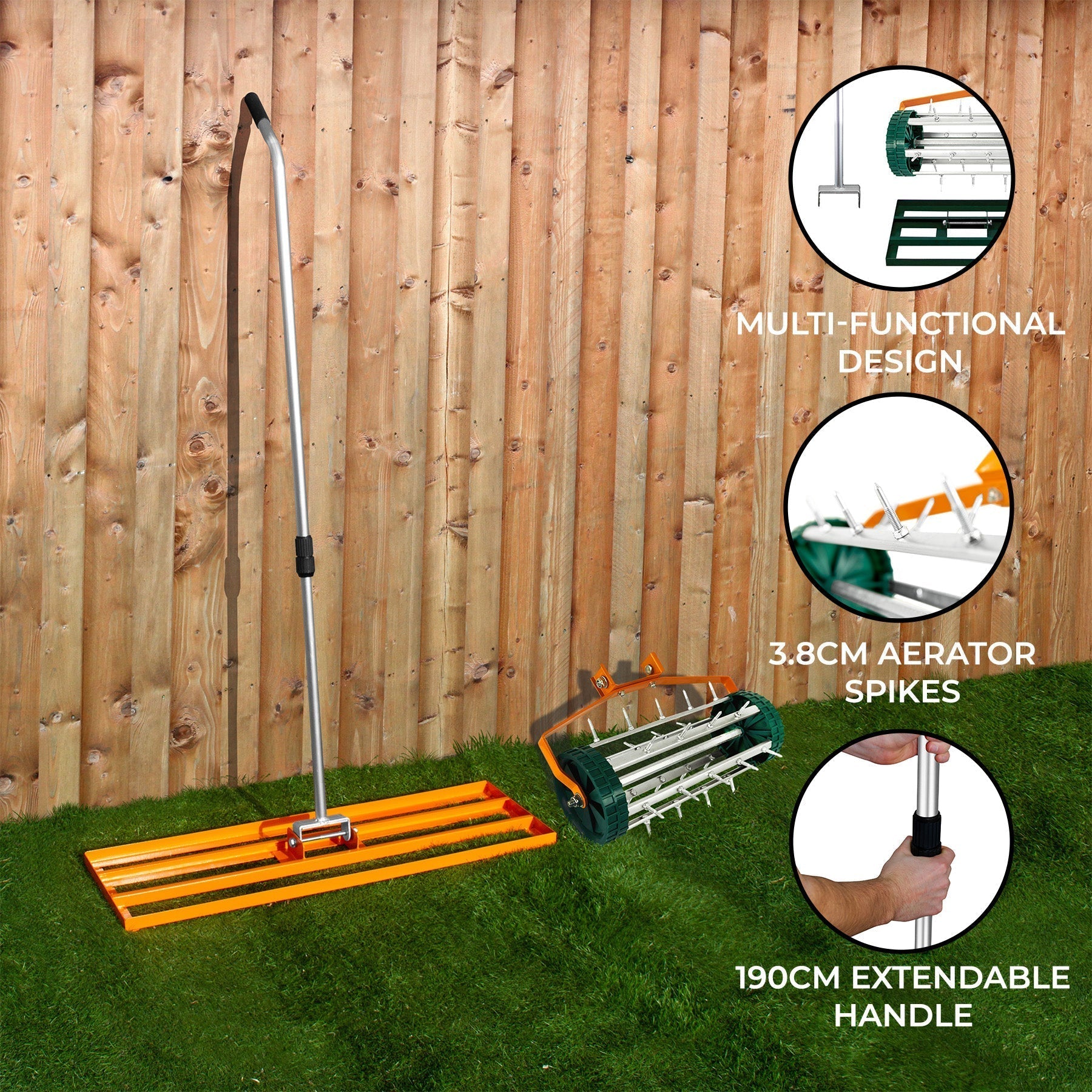 100 cm Lawn Leveller & Aerator - Orange