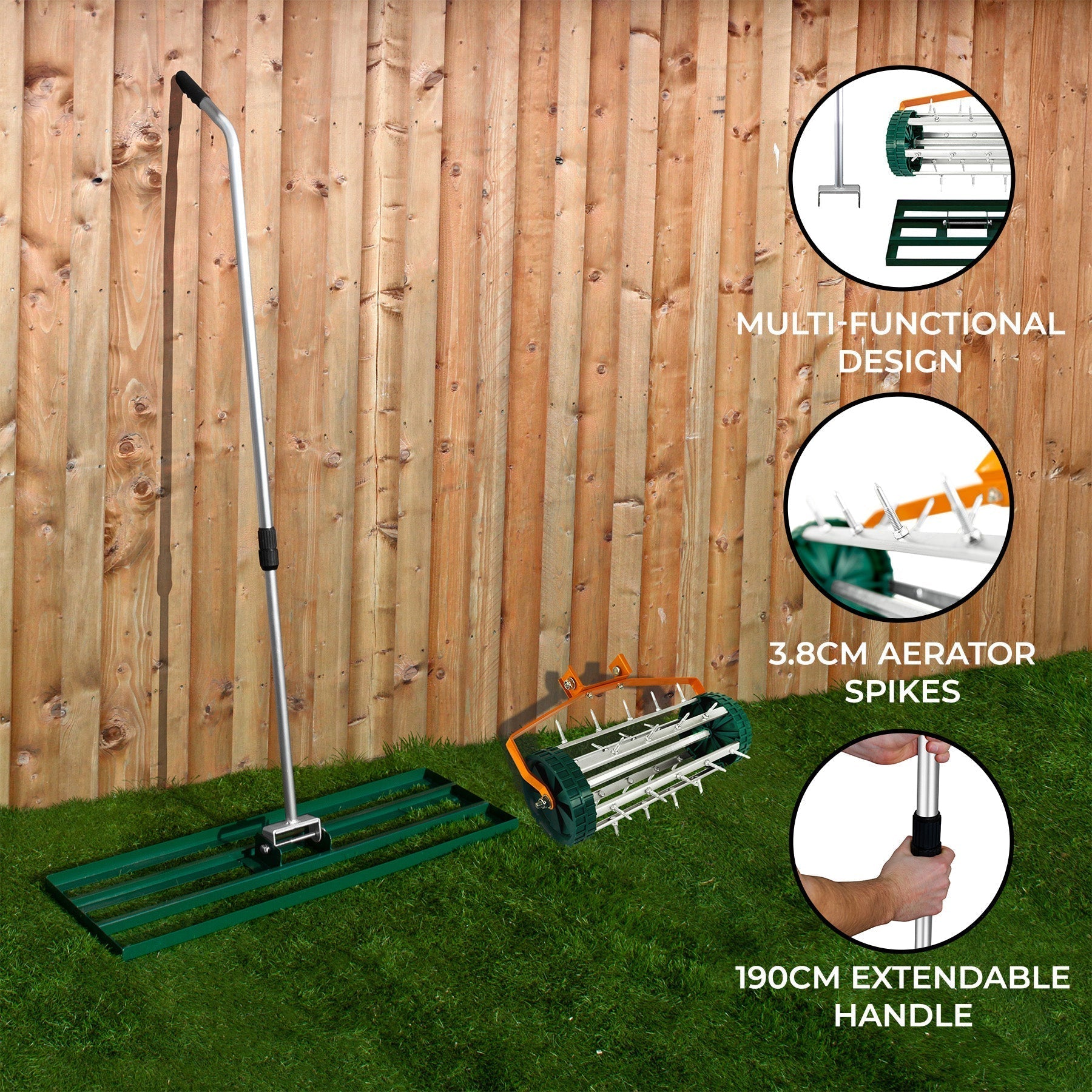100 cm Lawn Leveller and Aerator - Green
