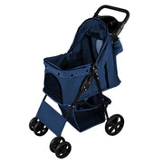 Navy Blue Pet Stroller with Rain Cover and Caddy Bag