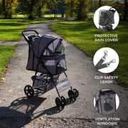 Blue Tartan Pet Stroller with Rain Cover