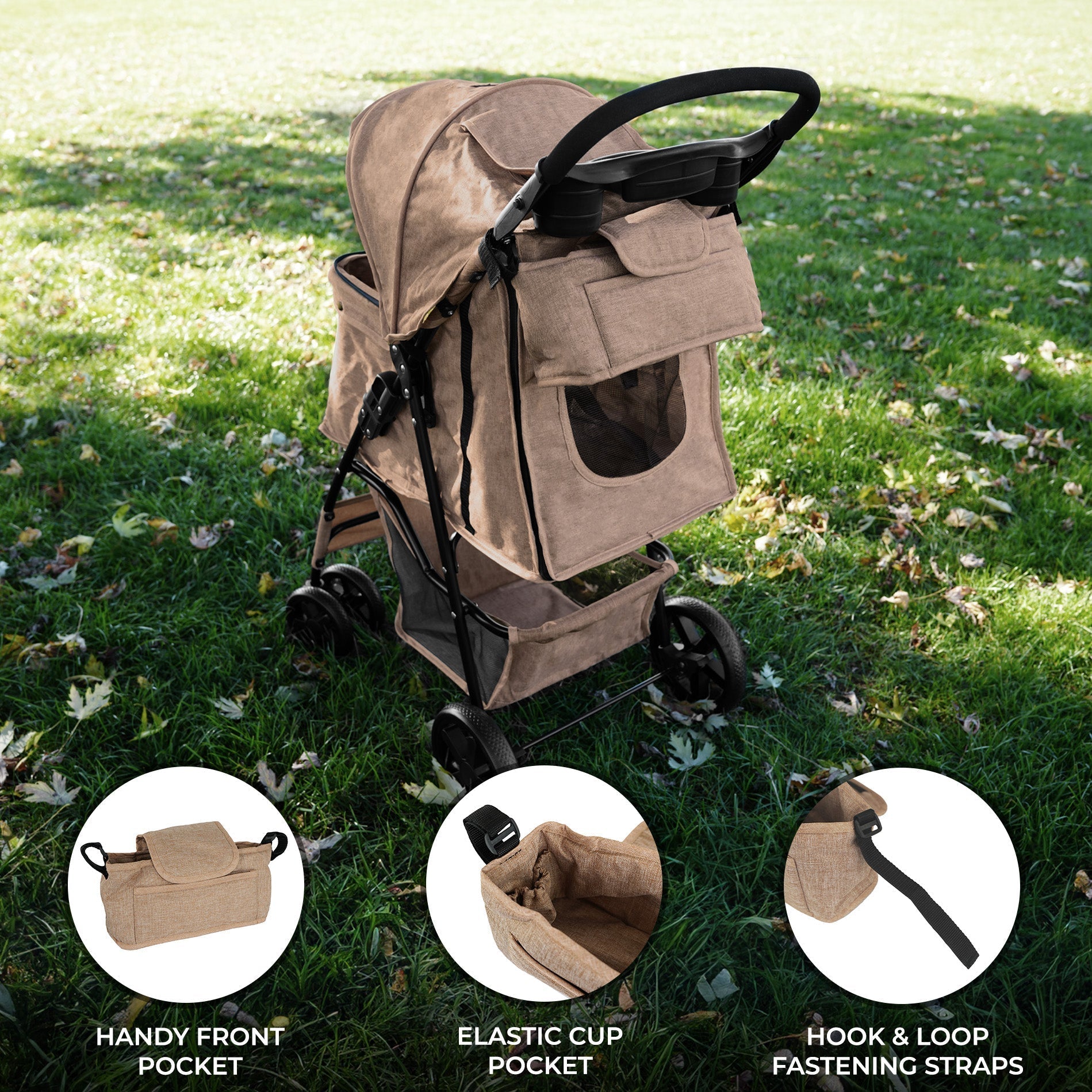 Woven Beige Pet Stroller Caddy Bag