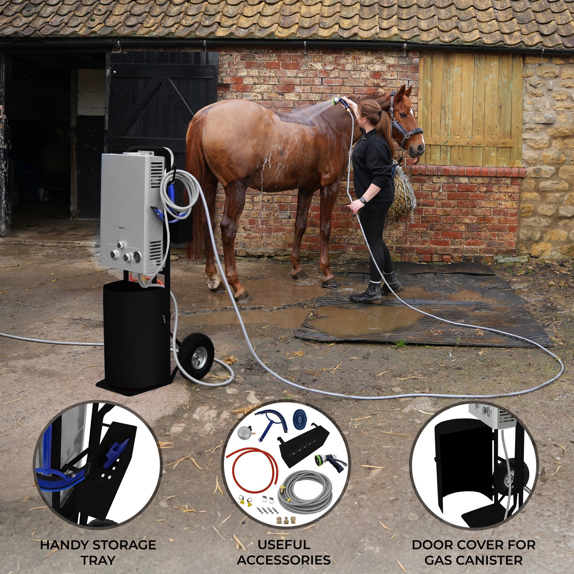 Deluxe Portable Horse Shower in Black