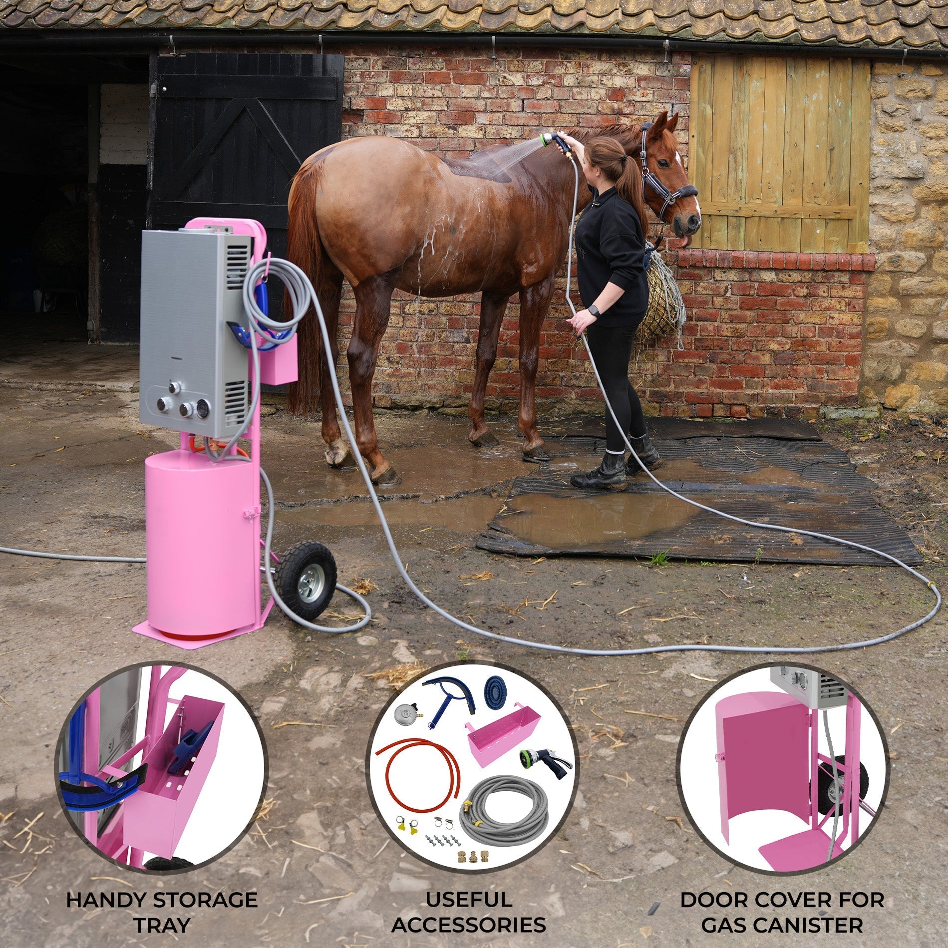 Deluxe Portable Horse Shower in Pink