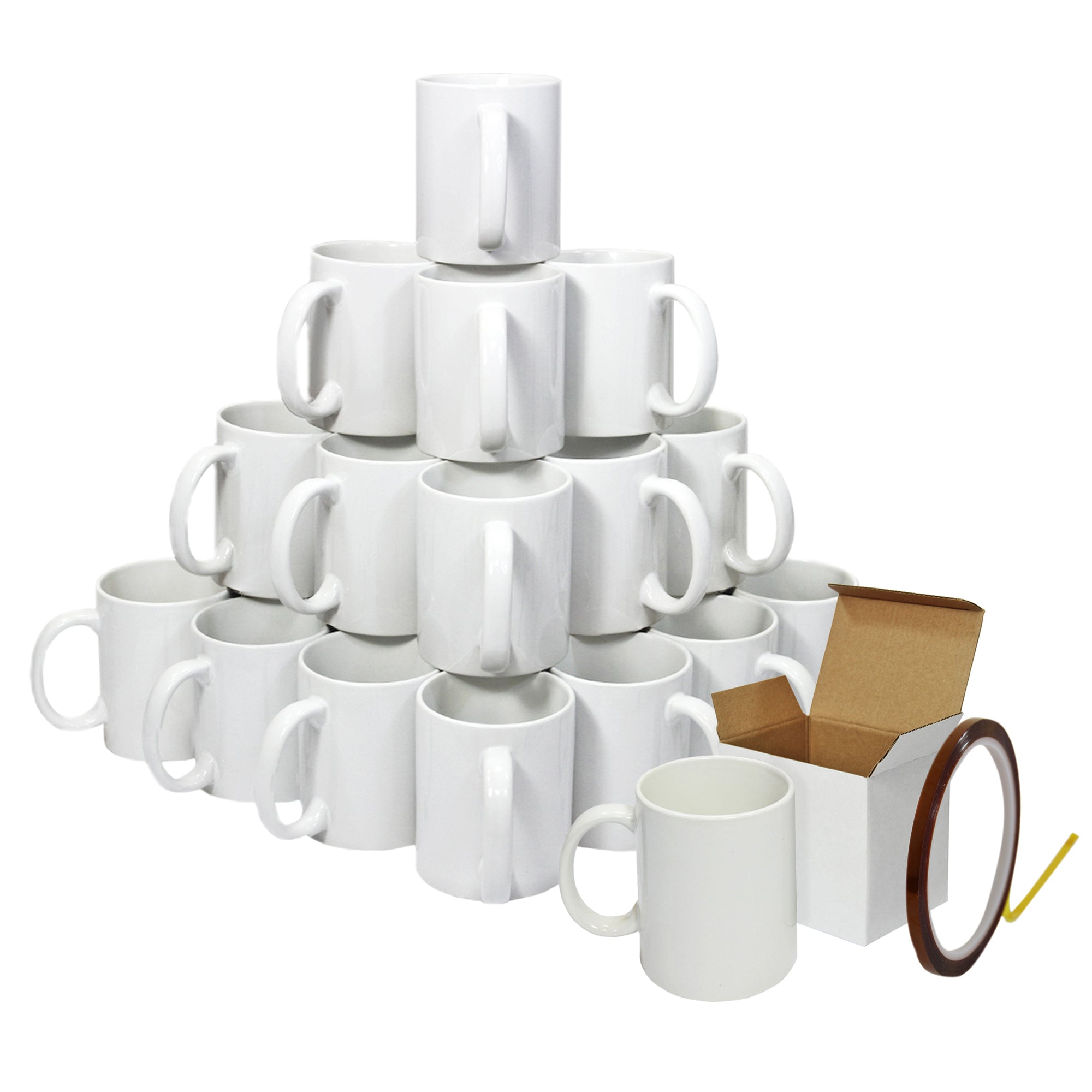 36-Pack White Sublimation Mugs with Boxes and Heat Tape Roll