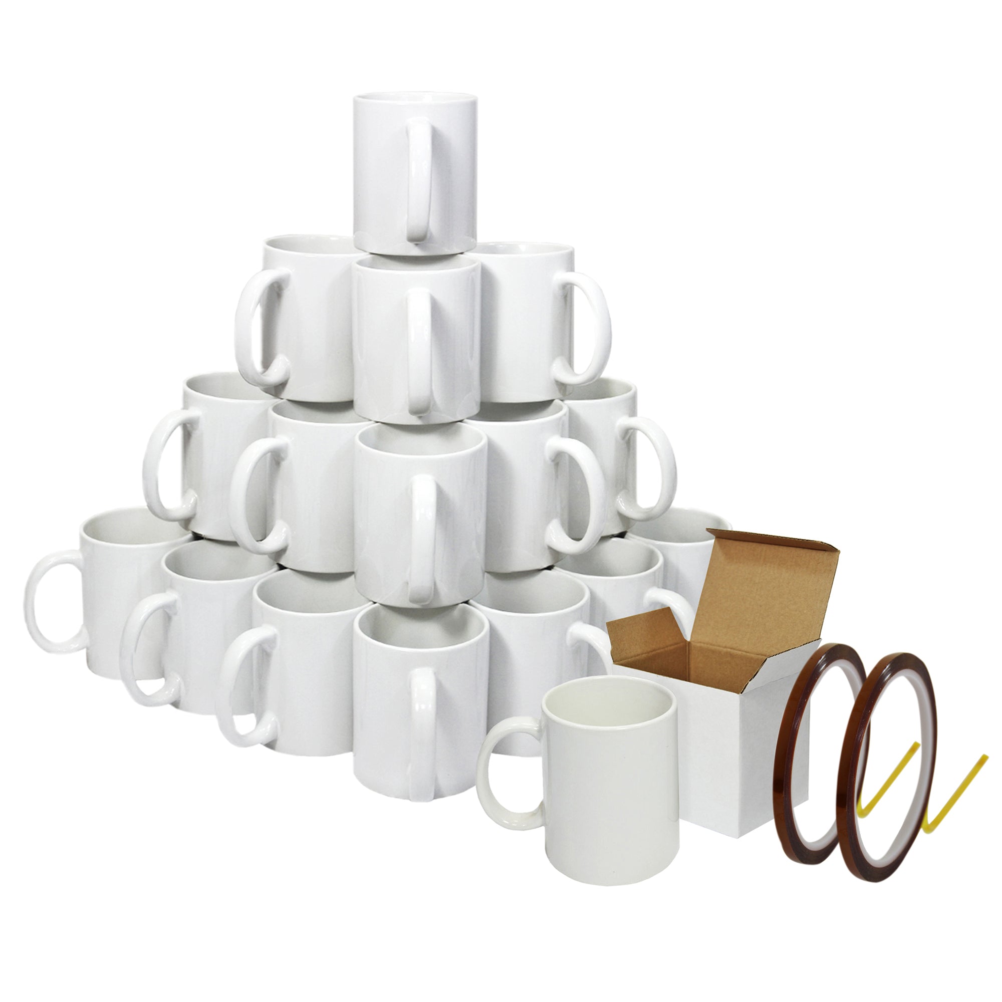 72-Pack White Sublimation Mugs with Boxes and Heat Tape Roll