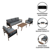 Aluminium 4-Piece Sofa Set with Wood-Effect Finish