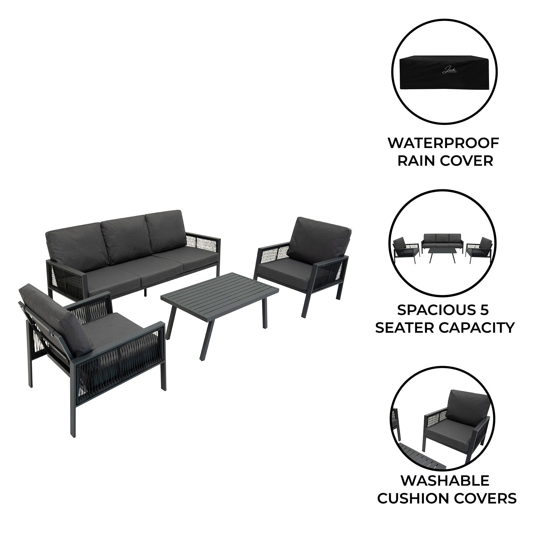 Aluminium 4-Piece Sofa Set in Anthracite Grey