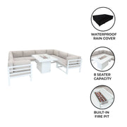 White Modular Outdoor Garden Furniture Set with Fire Pit