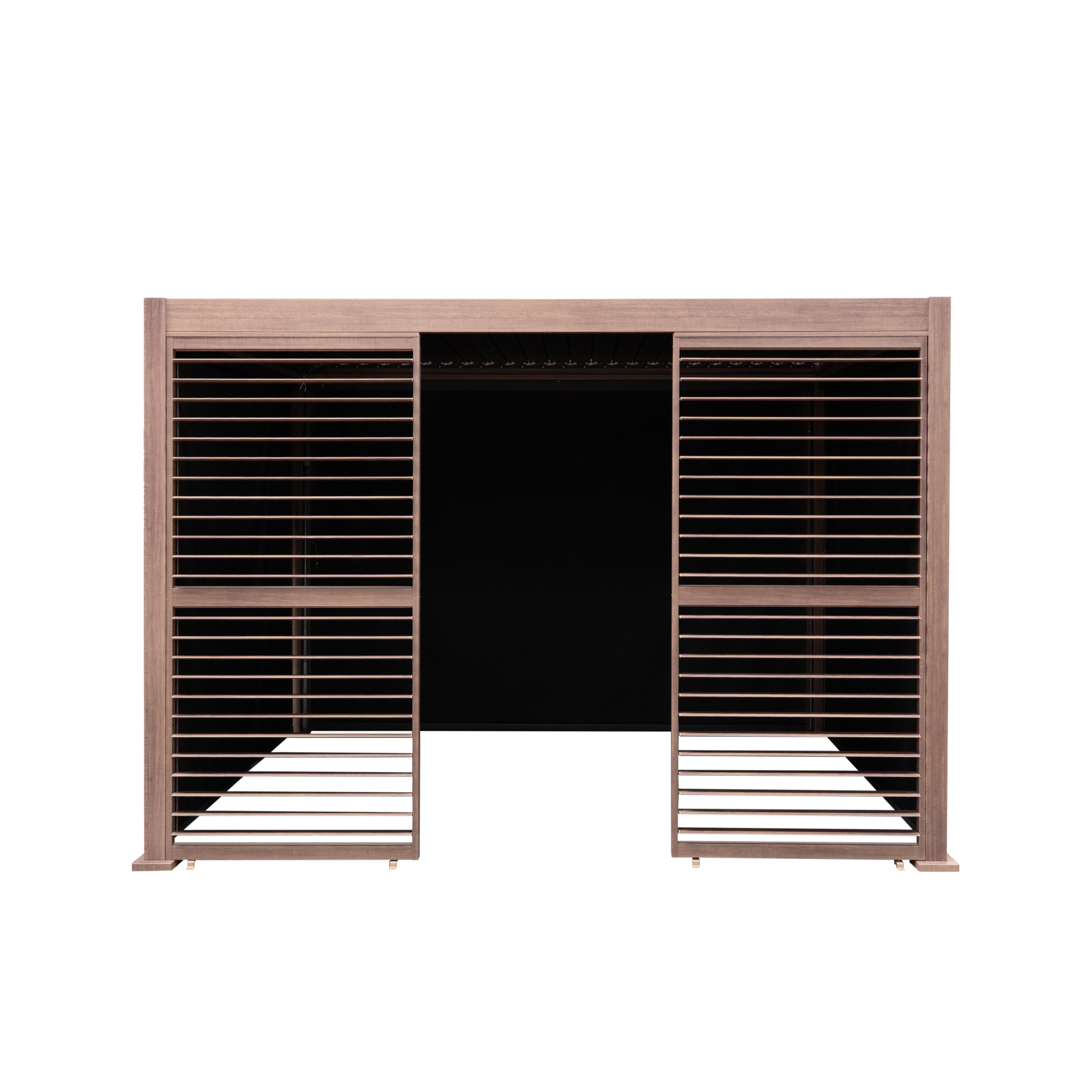 Wood-Effect Aluminium Pergola with Blinds and Two Louvre Panels – 3m x 3m