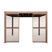 Wood-Effect Aluminium Pergola with Blinds, Two Side Panels and LED Lights - 3m x 3m