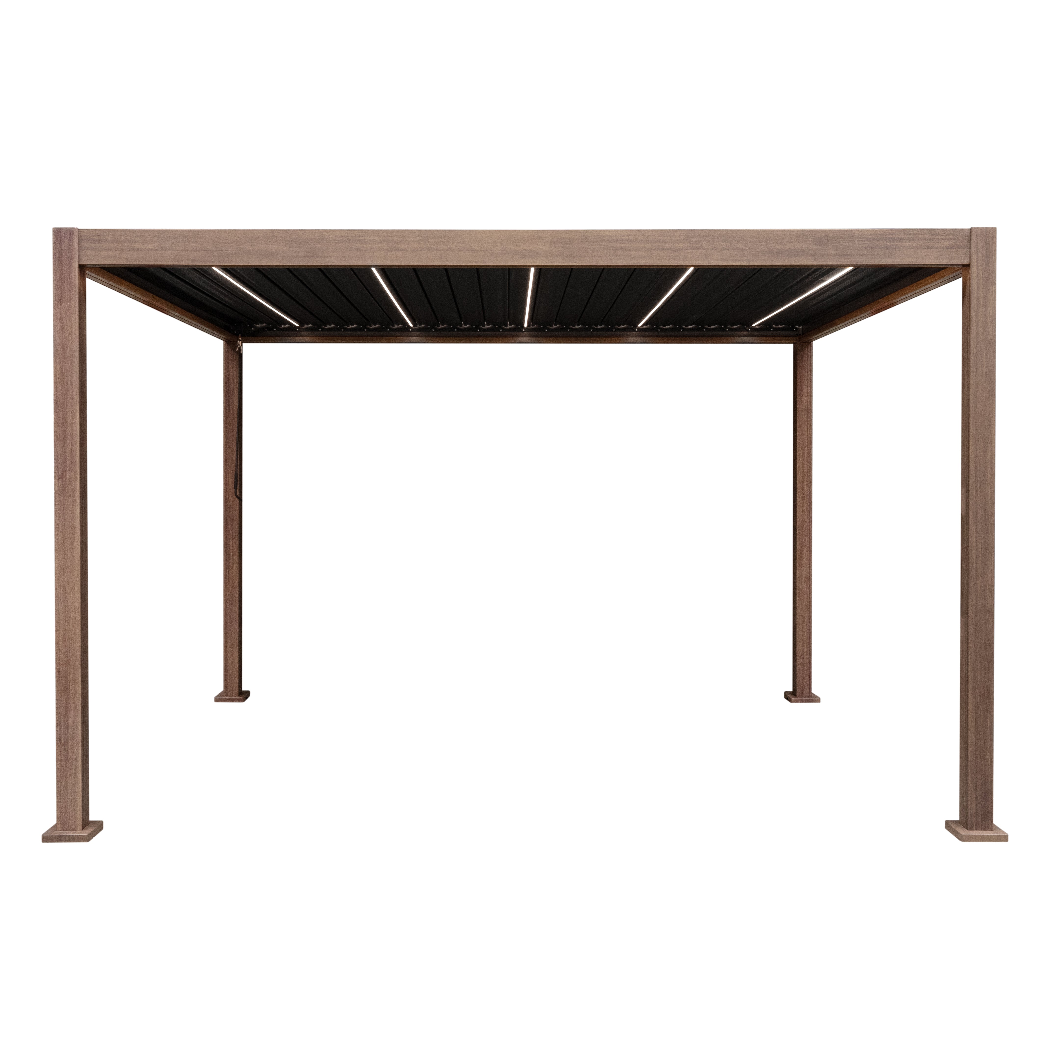 Wood-Effect Aluminium Pergola with LED Lighting, 4m x 3m