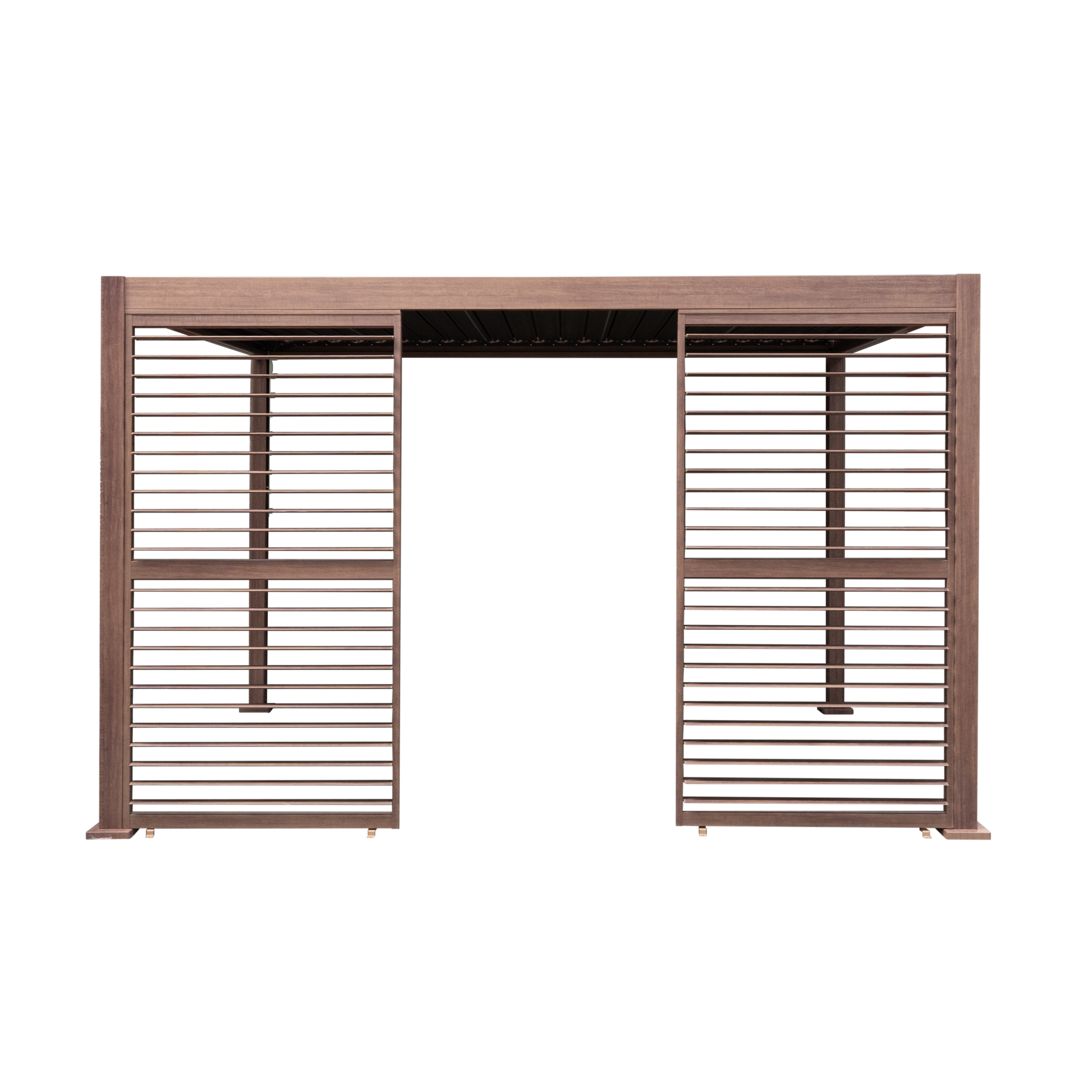 Wood-Effect Aluminium Pergola, 4m x 3m, with Two Louvre Panels