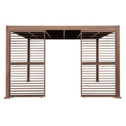 Wood-Effect Aluminium Pergola with LED Lighting and Two Side Panels, 4m x 3m