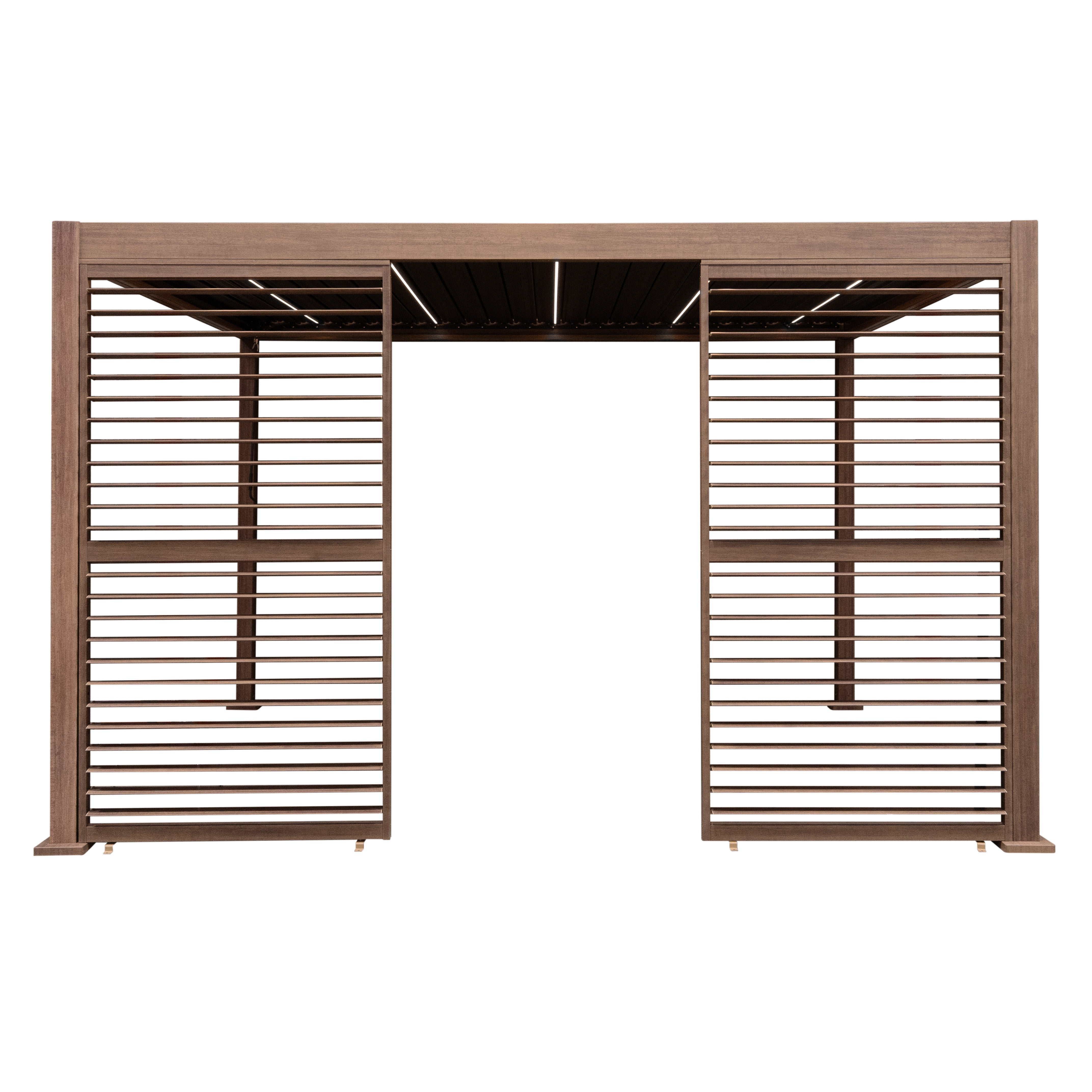 Wood-Effect Aluminium Pergola with LED Lighting and Two Side Panels, 4m x 3m