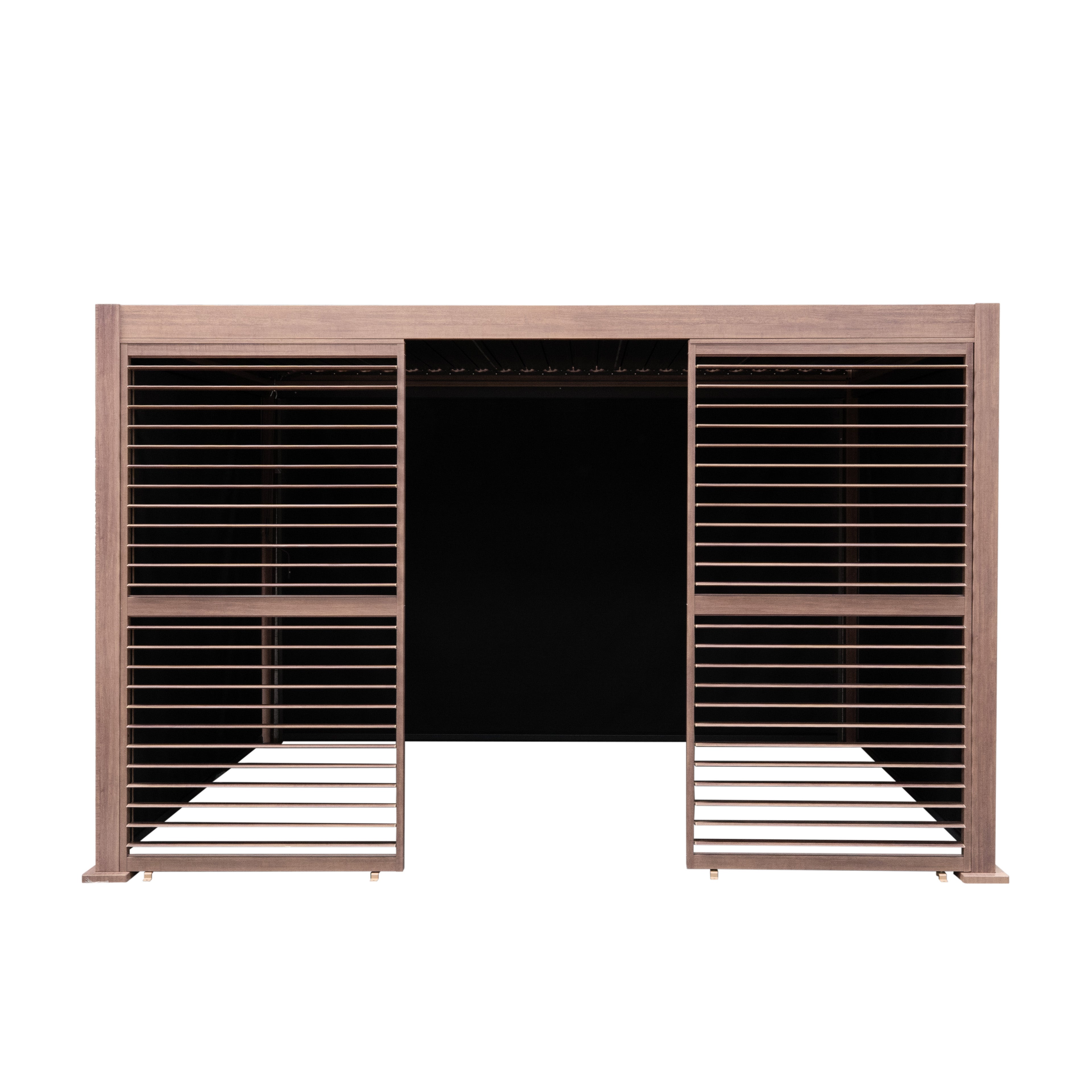 Wood Effect Aluminium Pergola With Blinds and Two Louvre Panels – 4m x 3m