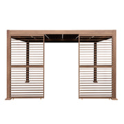 Wood-Effect Aluminium Pergola with Blinds, Two Side Panels and LED Lighting – 4m x 3m