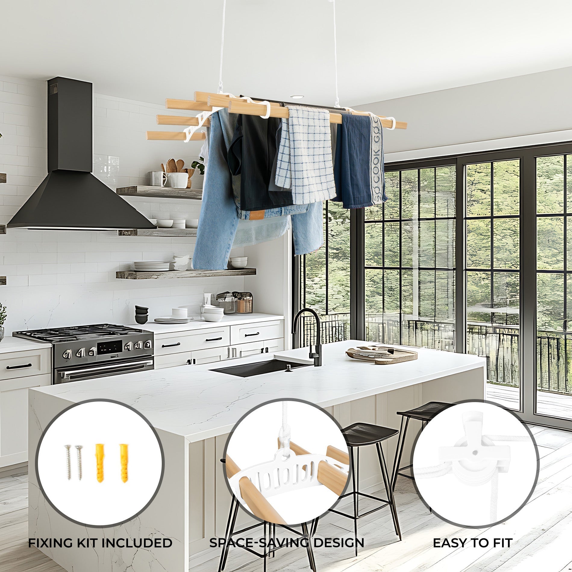 Ceiling-Mounted Clothes Airer Pulley, White, 0.9 m