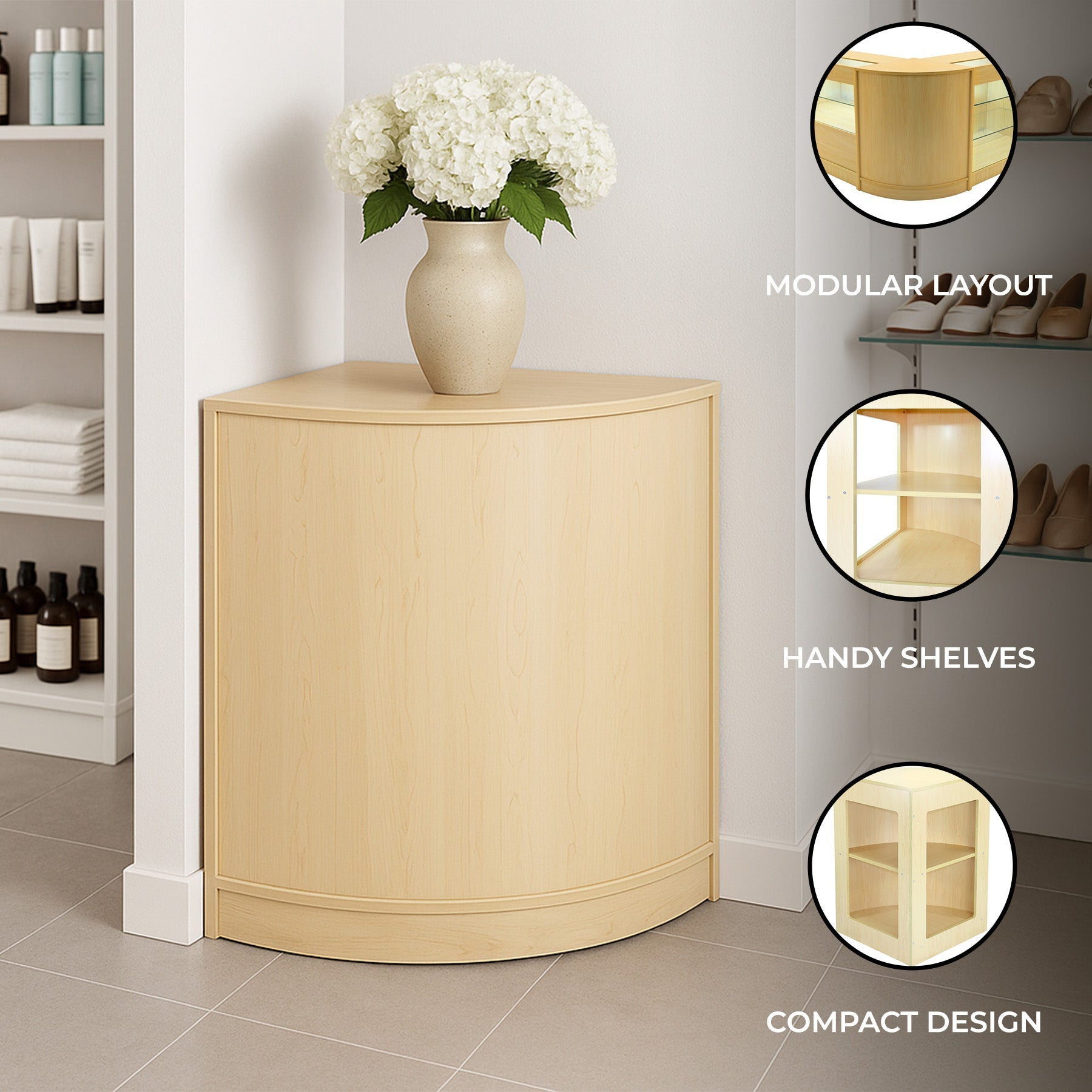 CM60 Maple Retail Shop Corner Counter