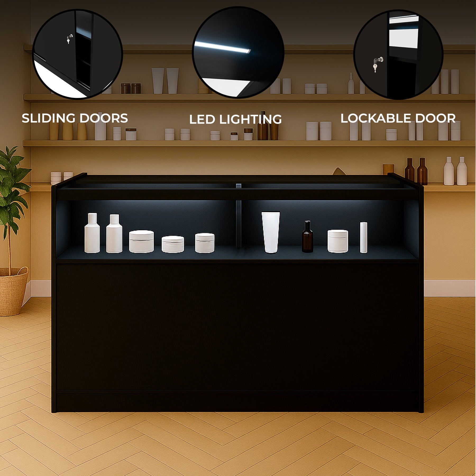 B1500 LED Retail Shop Counter - Black