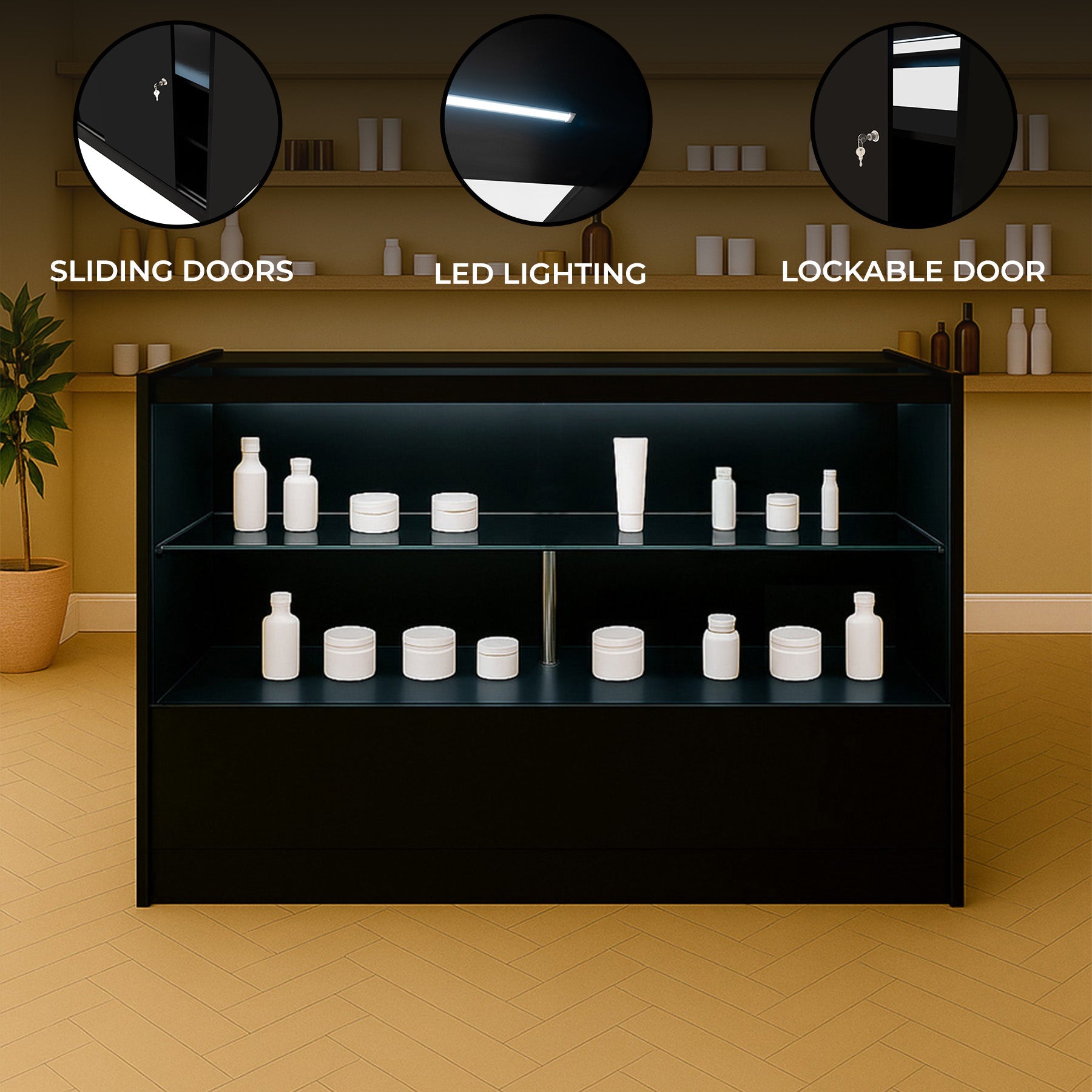 C1500 LED Retail Shop Counter – Black