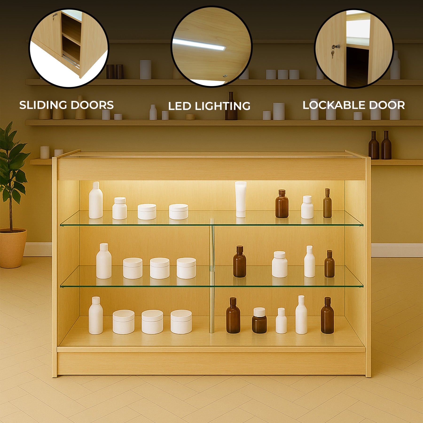 LED Retail Shop Counter K1500 – Maple Finish